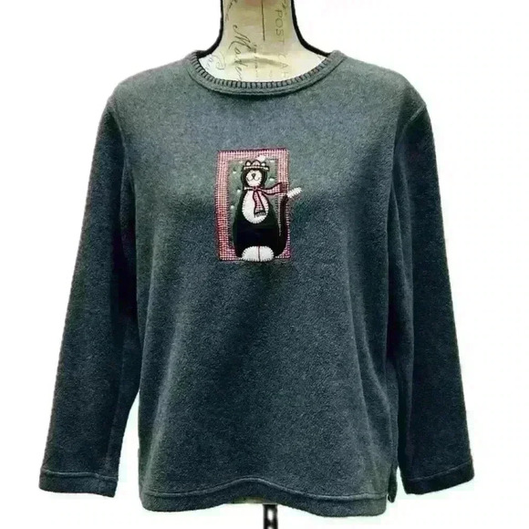 AVALON Womens Cat & Mouse Christmas Sweater Sz
M Gray - Picture 1 of 12